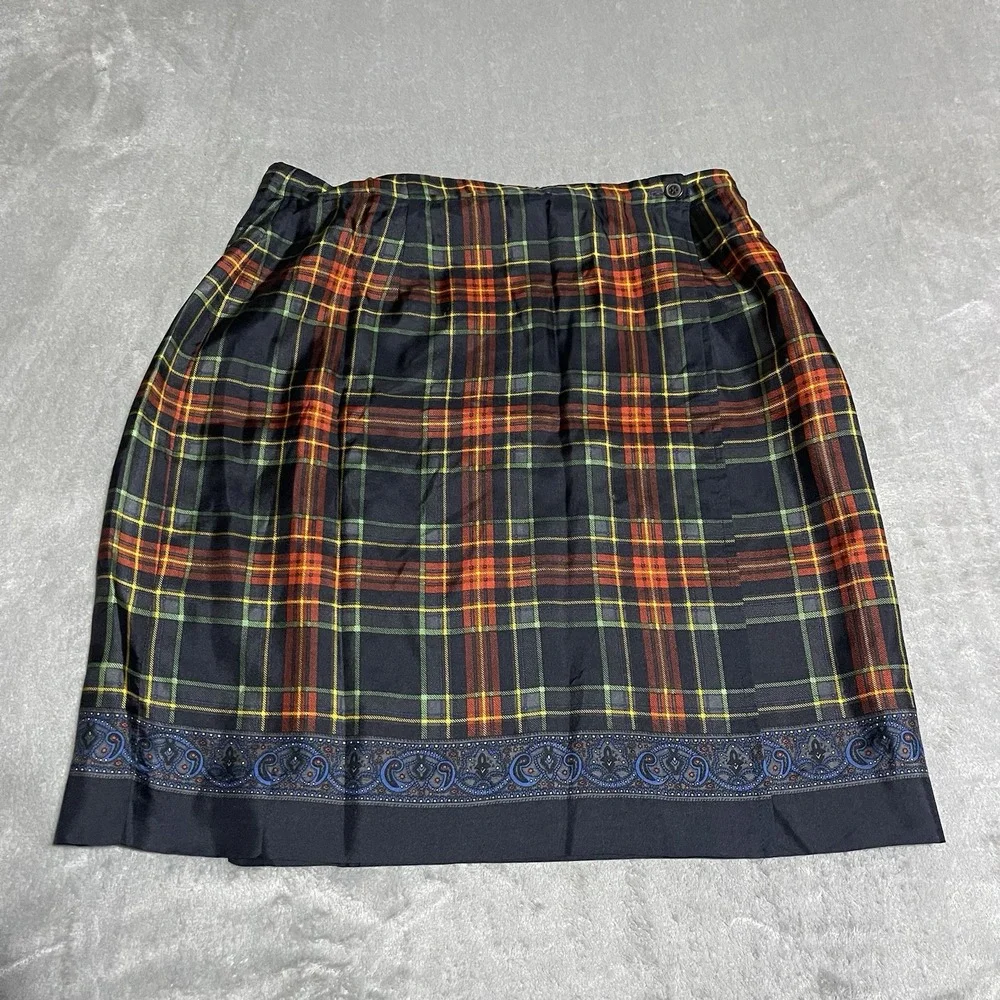 Vintage Talbots Silk Wrap Mini Skirt Womens 12‎ Plaid Preppy Old Money